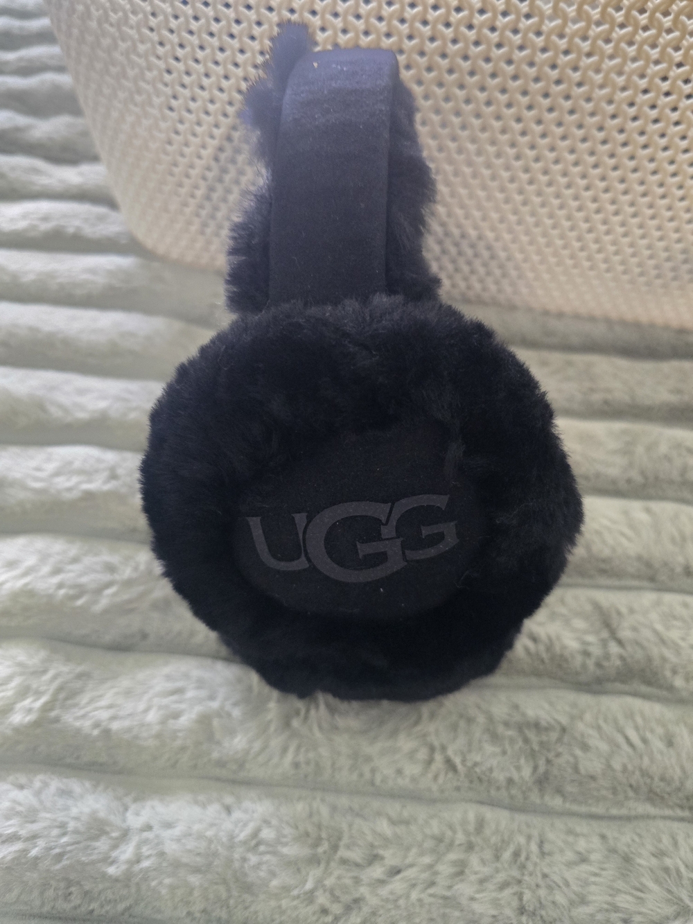 UGG Black Plush Shearling On-Ear Headphones